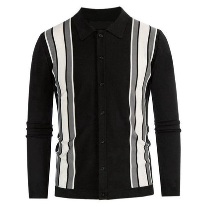 Men's Spring Thin Knitted Shirt Stripe Splicing