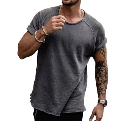 Men's Loose Distressed Solid Color Street Fashion Short Sleeve