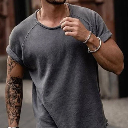 Men's Loose Distressed Solid Color Street Fashion Short Sleeve