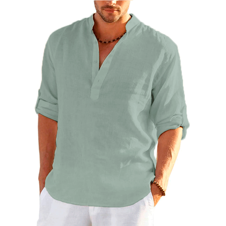 Linen Long Sleeve Solid Color Loose Casual Shirt Men Clothing