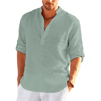 Linen Long Sleeve Solid Color Loose Casual Shirt Men Clothing