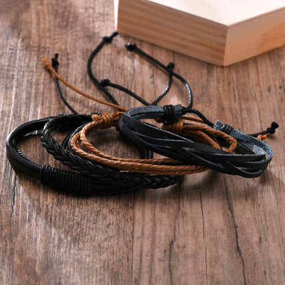 4Pcs/ Set Braided Wrap Leather Bracelets for Men Vintage Tribal Wristbands