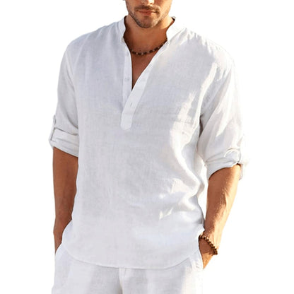 Linen Long Sleeve Solid Color Loose Casual Shirt Men Clothing