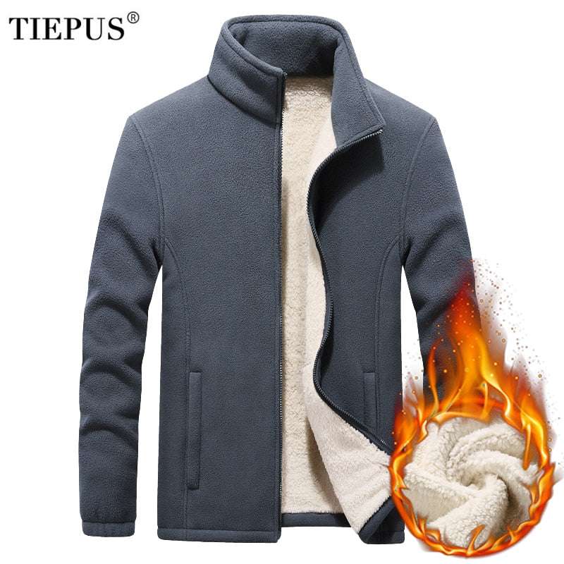 Winter Men's Jackets Thick Fleece Hooded Men Sweatshirt Solid Casual Coat