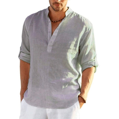 Linen Long Sleeve Solid Color Loose Casual Shirt Men Clothing