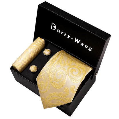 Gold Men Tie Paisley Silk Luxury Designer Neck Tie For Men