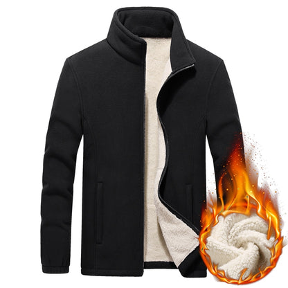 Winter Men's Jackets Thick Fleece Hooded Men Sweatshirt Solid Casual Coat