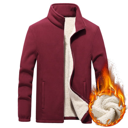 Winter Men's Jackets Thick Fleece Hooded Men Sweatshirt Solid Casual Coat