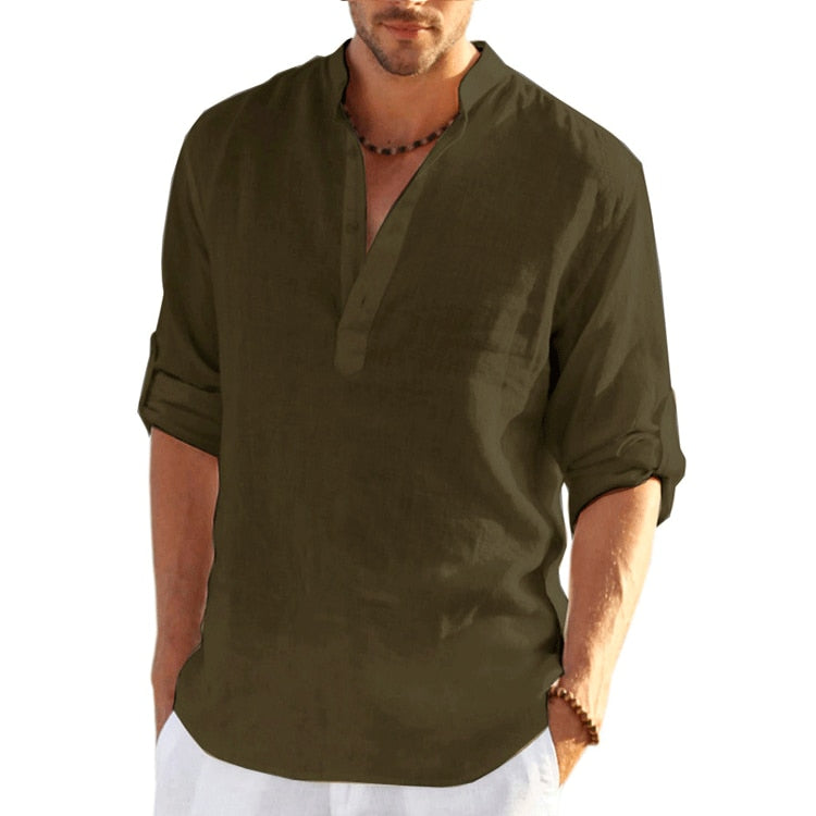 Linen Long Sleeve Solid Color Loose Casual Shirt Men Clothing