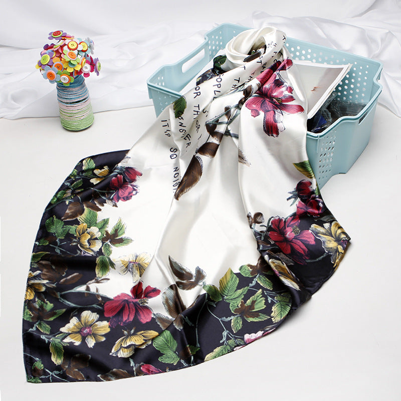 High-end Versatile Retro Printed Artificial Silk Scarf For Women