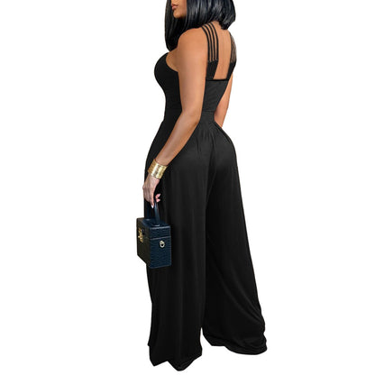 Fashion Multi-strap Cross Wide-leg Jumpsuit