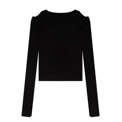 Black Strapless Long Sleeve Bottoming Shirt Women's Spring And Autumn Cut-out Bottoming Slim Fit Skinny Short Top