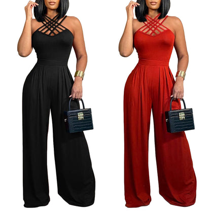 Fashion Multi-strap Cross Wide-leg Jumpsuit