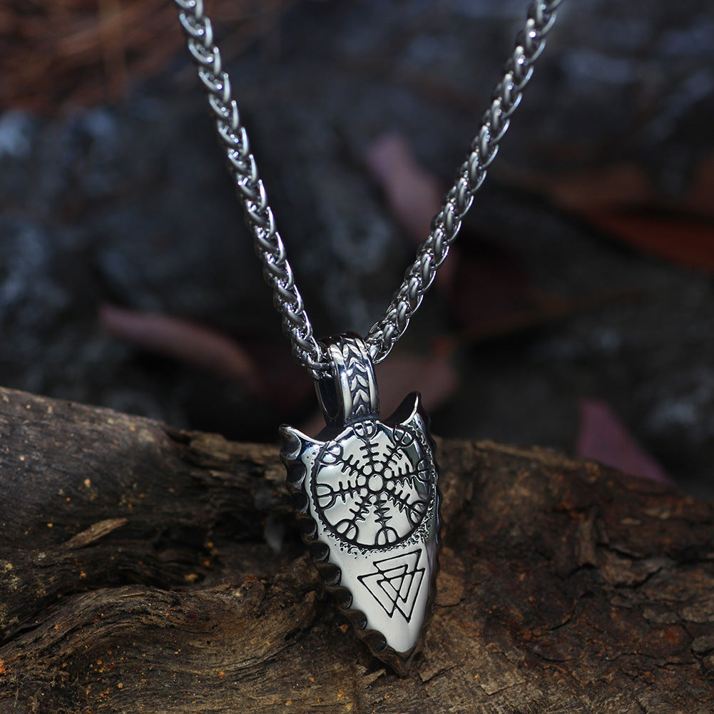 Stainless Steel Triangle Snowflake Rune Arrow Men's Personality Necklace