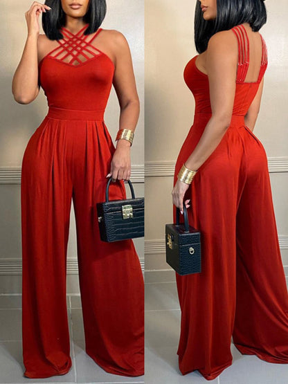 Fashion Multi-strap Cross Wide-leg Jumpsuit