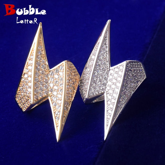 Lightning Rings for Men Real Gold Plated Hip Hop Jewelry