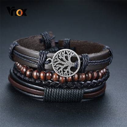 4Pcs/ Set Braided Wrap Leather Bracelets for Men Vintage Tribal Wristbands